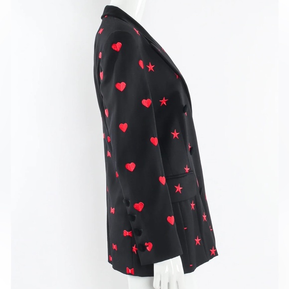 Escada Vintage Love Heart, Star & Bowtie Embroidered Women’s Black Blazer, 80s - Picture 4 of 16